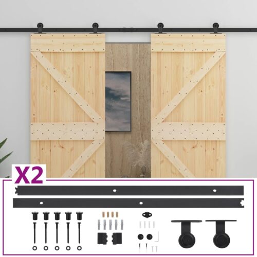 Sliding Door with Hardware Set 100x210cm Solid Pine Wood - Image 2