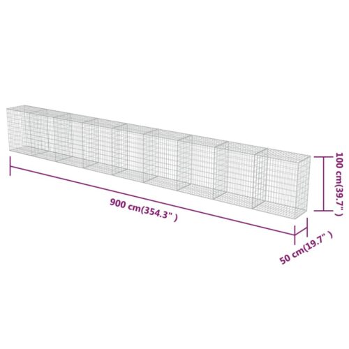 Gabion Wall with Covers Galvanised Steel 900x50x100cm Wire Fence Wall Cage Fencing - Image 6