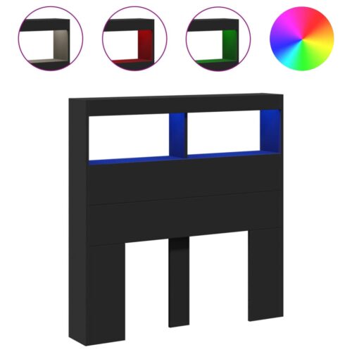 Headboard Cabinet with LED Black 100x17x102cm