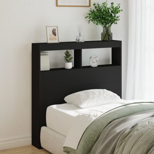 Headboard Cabinet with LED Black 100x17x102cm - Image 2