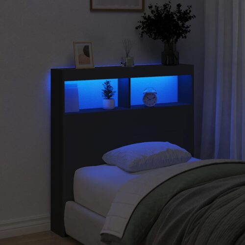 Headboard Cabinet with LED Black 100x17x102cm - Image 4