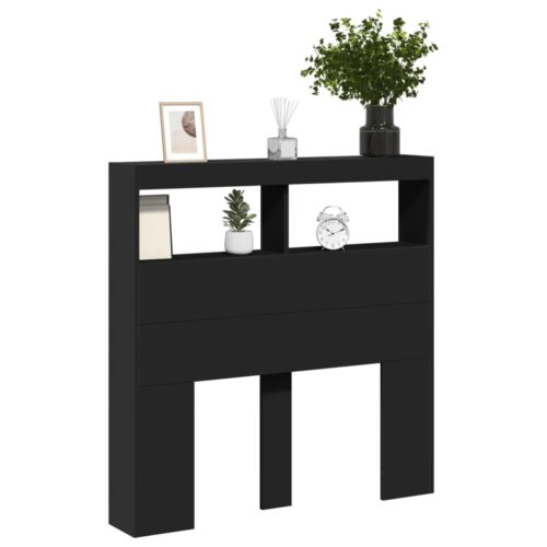 Headboard Cabinet with LED Black 100x17x102cm - Image 5