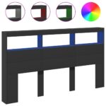 Headboard Cabinet with LED Black 180x17x102cm