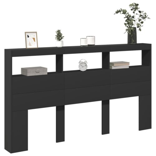 Headboard Cabinet with LED Black 180x17x102cm - Image 5