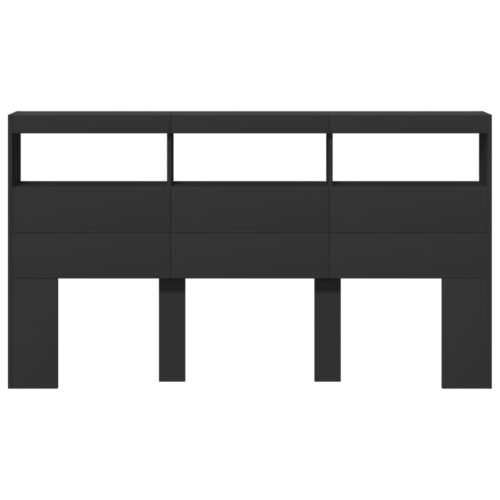 Headboard Cabinet with LED Black 180x17x102cm - Image 6