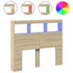 Headboard Cabinet with LED Sonoma Oak 120x17x102cm