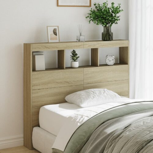Headboard Cabinet with LED Sonoma Oak 120x17x102cm - Image 2