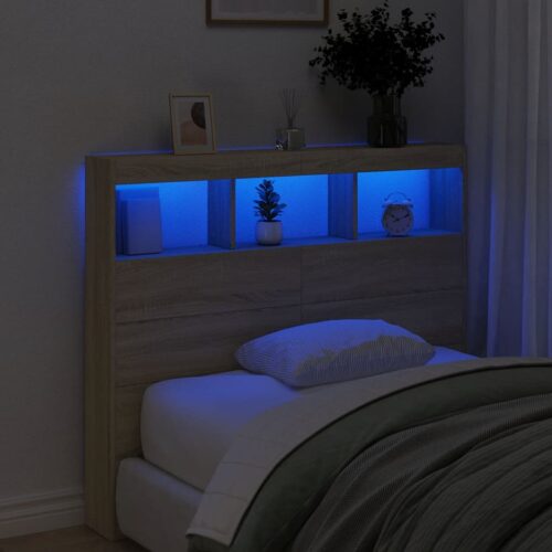 Headboard Cabinet with LED Sonoma Oak 120x17x102cm - Image 4