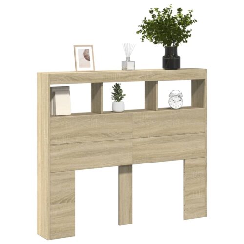 Headboard Cabinet with LED Sonoma Oak 120x17x102cm - Image 5