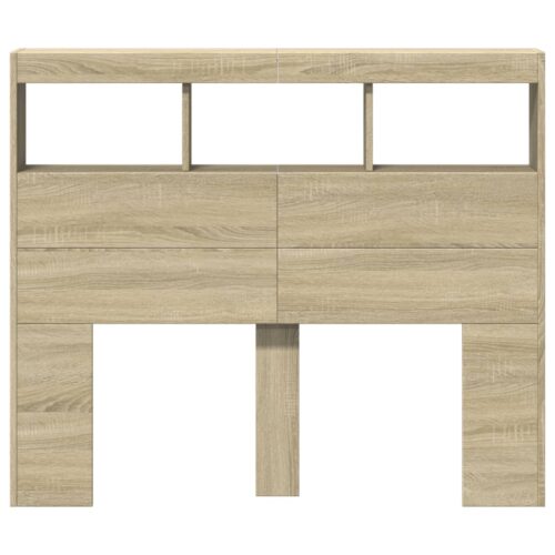 Headboard Cabinet with LED Sonoma Oak 120x17x102cm - Image 6