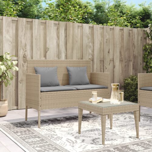 Garden Bench with Cushions Beige Poly Rattan - Image 11