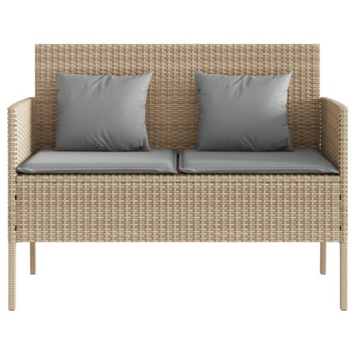 Garden Bench with Cushions Beige Poly Rattan - Image 3