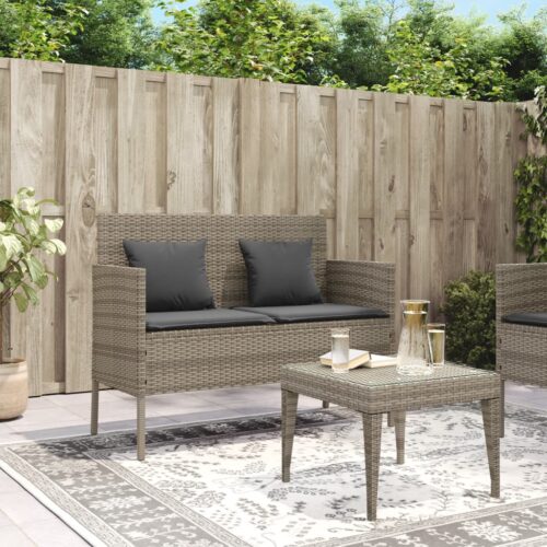 Garden Bench with Cushions Grey Poly Rattan - Image 3