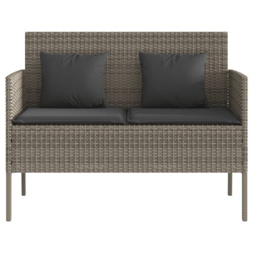 Garden Bench with Cushions Grey Poly Rattan - Image 4