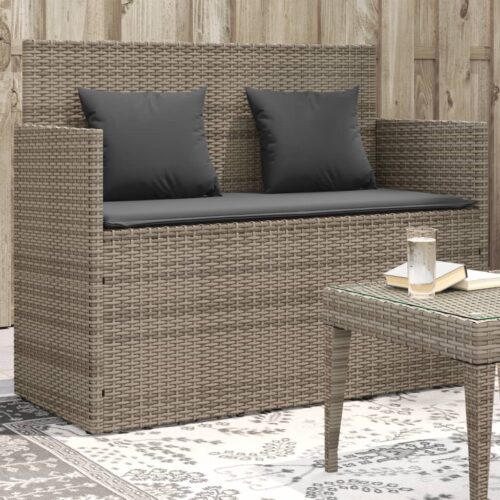 Garden Bench with Cushions Grey Poly Rattan - Image 12