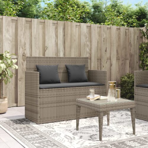 Garden Bench with Cushions Grey Poly Rattan - Image 3