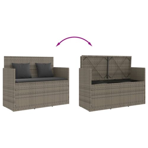 Garden Bench with Cushions Grey Poly Rattan - Image 7