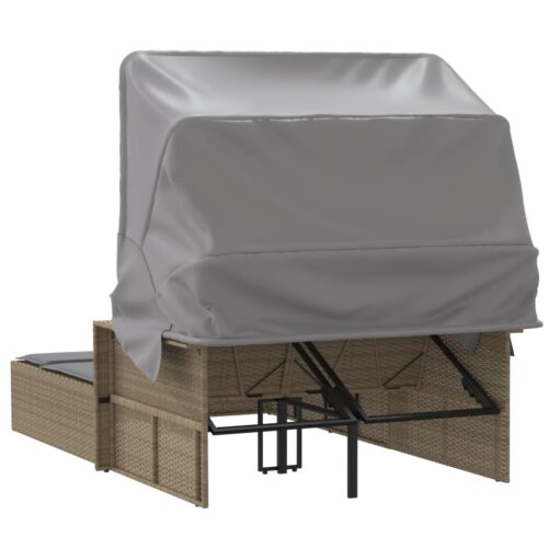 Double Sun Lounger with Canopy Cushions Mix Beige Poly Rattan - Image 6