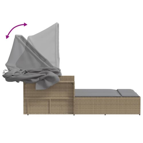 Double Sun Lounger with Canopy Cushions Mix Beige Poly Rattan - Image 9