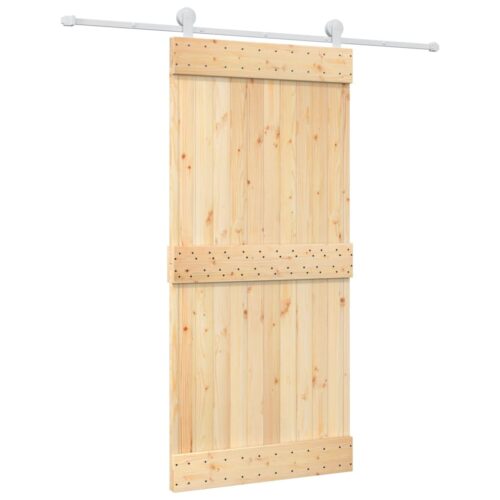 Sliding Door with Hardware Set 95x210cm Solid Wood Pine - Image 2