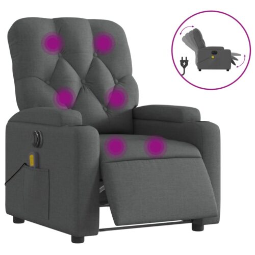 Electric Massage Recliner Chair Dark Grey Fabric - Image 2