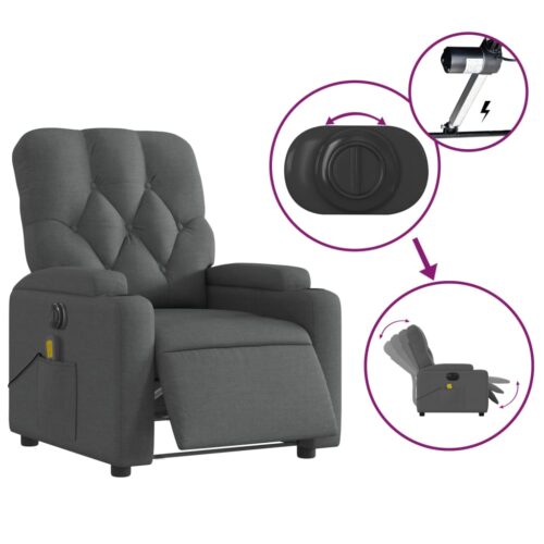 Electric Massage Recliner Chair Dark Grey Fabric - Image 5