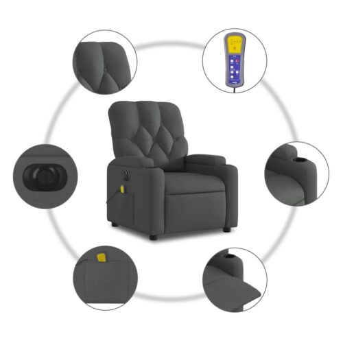 Electric Massage Recliner Chair Dark Grey Fabric - Image 7