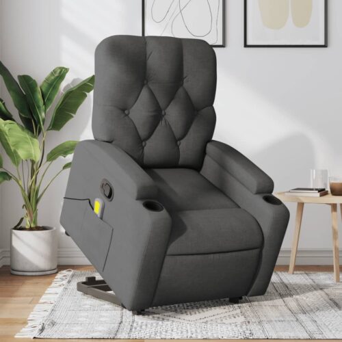 Stand-Up Lift Massage Recliner Chair Dark Grey Fabric