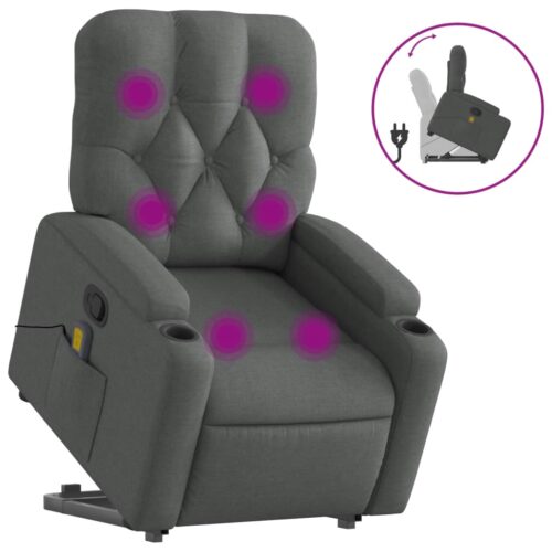 Stand-Up Lift Massage Recliner Chair Dark Grey Fabric - Image 2