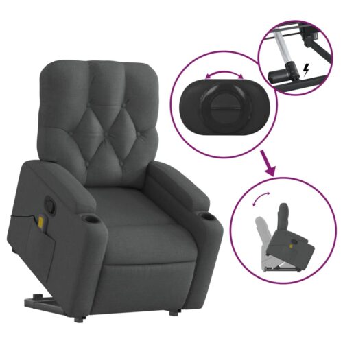 Stand-Up Lift Massage Recliner Chair Dark Grey Fabric - Image 5
