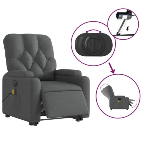 Electric Stand up Massage Recliner Chair Dark Grey Fabric - Image 5