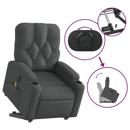 Electric Stand up Massage Recliner Chair Dark Grey Fabric - Image 10