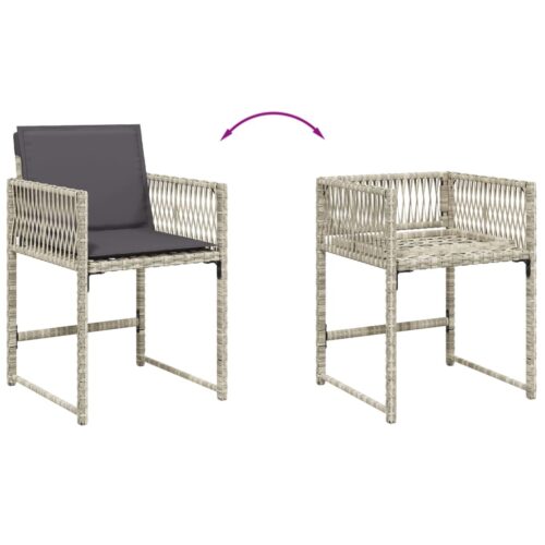 9-Piece Garden Dining Set with Cushions Light Grey Poly Rattan Wicker Outdoor Patio Furniture - Image 5