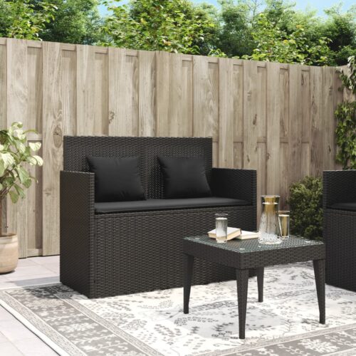 Garden Bench with Cushions Black Poly Rattan - Image 3