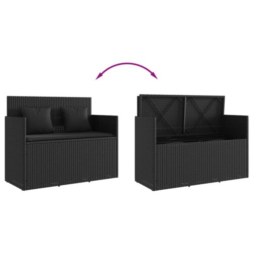 Garden Bench with Cushions Black Poly Rattan - Image 7