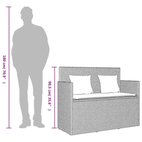 Garden Bench with Cushions Black Poly Rattan - Image 11