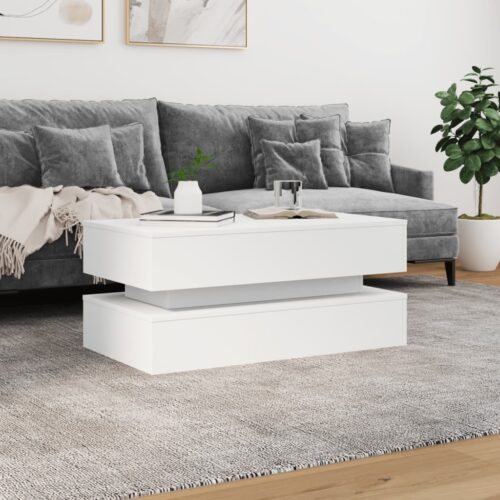 Coffee Table with LED Lights White 90x50x40cm - Image 2