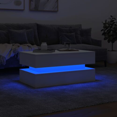Coffee Table with LED Lights White 90x50x40cm - Image 3