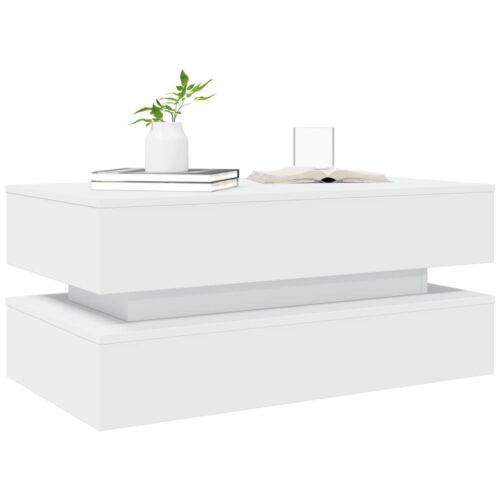 Coffee Table with LED Lights White 90x50x40cm - Image 6