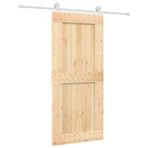 Sliding Door with Hardware Set 90x210cm Solid Wood Pine - Image 2