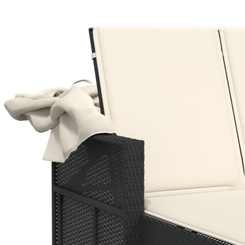 Double Sun Lounger with Canopy Cushions Black Poly Rattan - Image 10