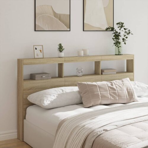 Headboard Cabinet with LED Sonoma Oak 180x17x102cm - Image 2