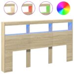 Headboard Cabinet with LED Sonoma Oak 180x17x102cm