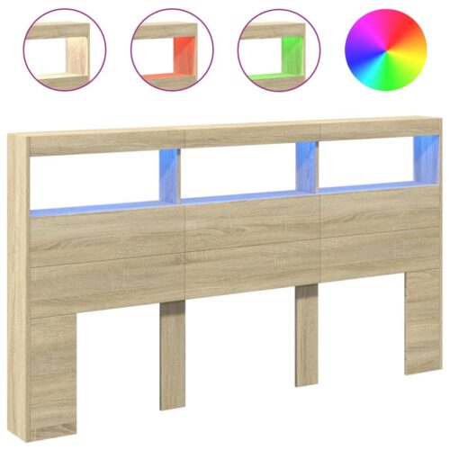 Headboard Cabinet with LED Sonoma Oak 180x17x102cm