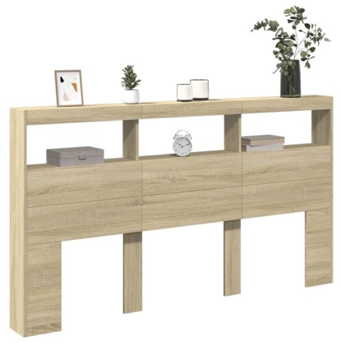 Headboard Cabinet with LED Sonoma Oak 180x17x102cm - Image 6