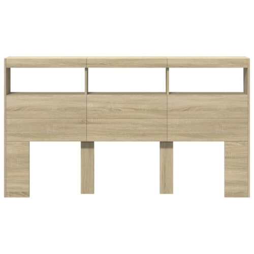Headboard Cabinet with LED Sonoma Oak 180x17x102cm - Image 7