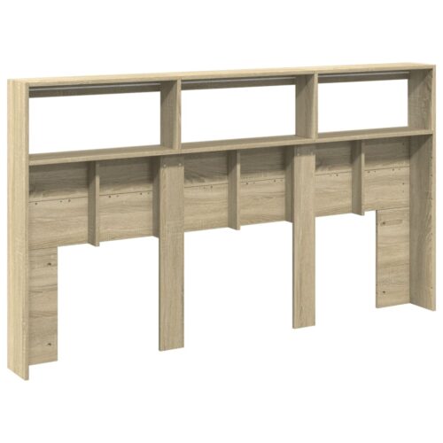 Headboard Cabinet with LED Sonoma Oak 180x17x102cm - Image 9