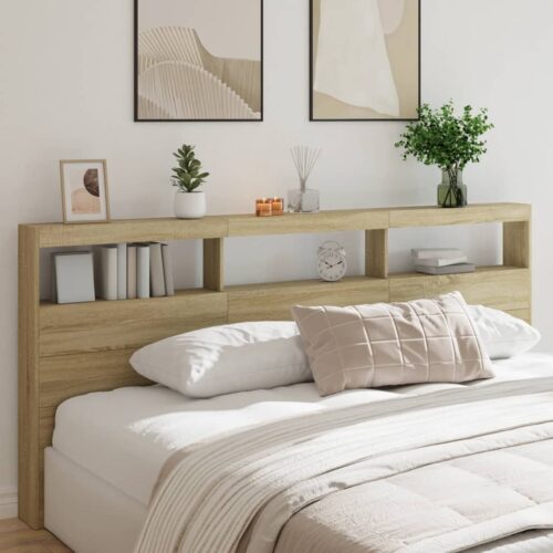 Headboard Cabinet with LED Sonoma Oak 220x17x102cm - Image 3