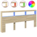Headboard Cabinet with LED Sonoma Oak 220x17x102cm
