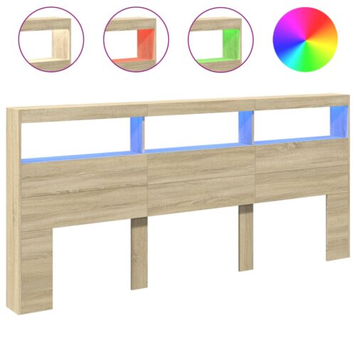 Headboard Cabinet with LED Sonoma Oak 220x17x102cm